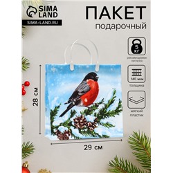 Пакет подарочный новогодний «Снегирёк», мягкий пластик, 28×29 см