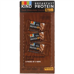 KIND Bars, Протеин для завтрака, темный шоколад, какао, 8 упаковок по 2 батончика, по 1,76 унции (50 г) каждый