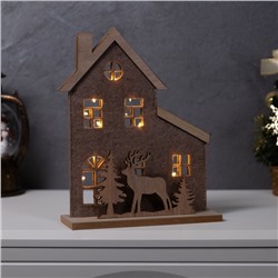 Фигура деревянная «Изба с оленями», 20×6×25 см, 5 LED, батарейки CR2032×1 (в комплекте), свечение теплое белое