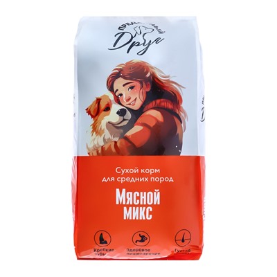 Сухой корм для взрослых собак «ПРЕДАННЫЙ ДРУГ», мясной микс, 15 кг, мешок