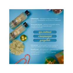 Новогодний подарочный набор косметики SB BEAUTY, шампунь, гель для душа, бомбочка, мочалка, с ароматом хвои и мандарина