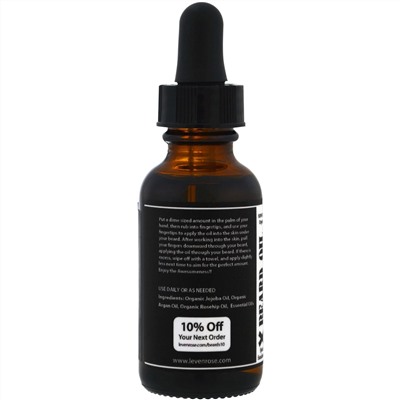 Leven Rose, 100% чистое органическое масло для бороды, с ароматом сандалового дерева, 1 ж. унц. (30 мл)