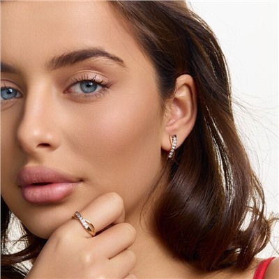 Комплект ювелирной бижутерии коллекция "Дубай" серьги и кольцо 18 р, покрытие позолота, вставка: цирконы, цвет: прозрачный, арт.215.656-18