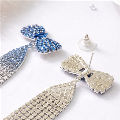 Серьги длинные висячие со стразами "Вечерние", цвет: серебристый и голубой, арт.012.024