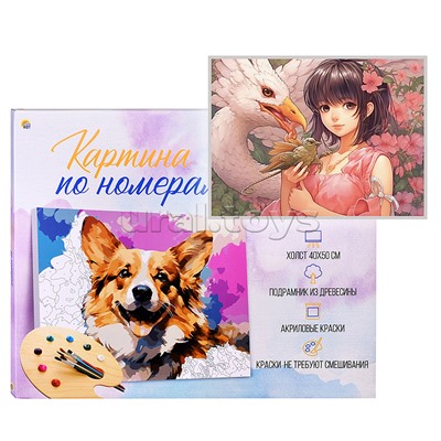 Холст с красками 40х50 по номерам "Девушка с каре" (в коробке) (30цв.)