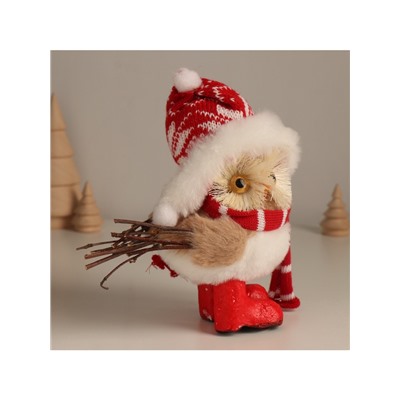 Фигурка новогодняя «Совёнок в шапке-ушанке и шарфе», 15×8.5×17.5 см
