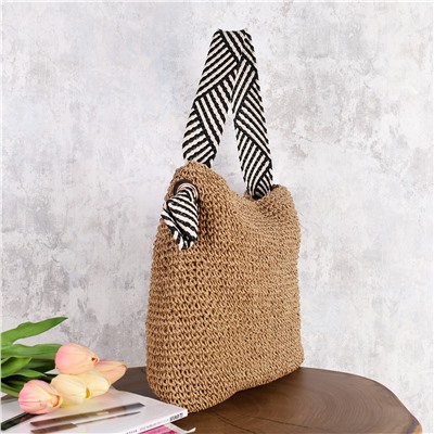 Сумка плетеная шоппер 30x26 / DW-07 /уп 1/коричневая