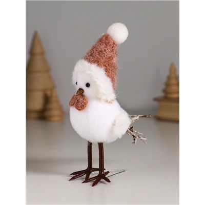 Фигурка «Белая птичка в колпаке и бабочке на веточке ели», 5.3×9.5×14 см