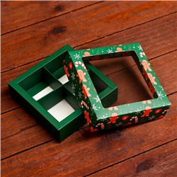 Коробка под 4 конфеты новогодняя «Имбирный пряник», 12.5×12.5×3.5 см