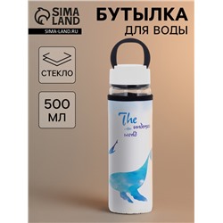 Бутылка для воды «Кит», 500 мл, h=23.5 см, с ручкой, в чехле, стекло, рисунок МИКС