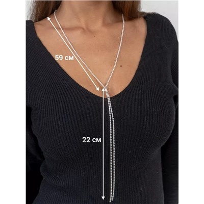 Комплект серьги и колье длинное серебристое, цвет серебристый, арт.012.114