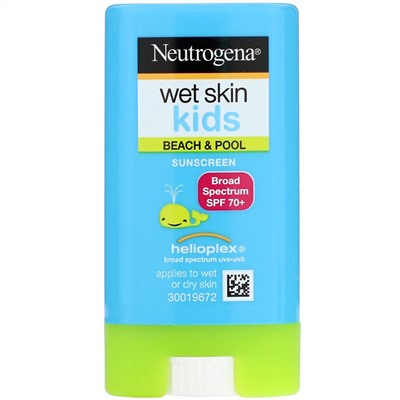 Neutrogena, Wet Skin Kids, для пляжа и бассейна, солнцезащитный бальзам-карандаш, SPF 70+, 13 г (0,47 унции)