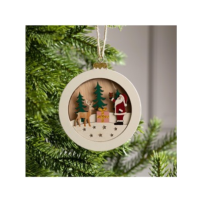 Ёлочная игрушка «Шар с Дедом Морозом», 11×11×1.5 см, от батареек, свечение тёплое белое