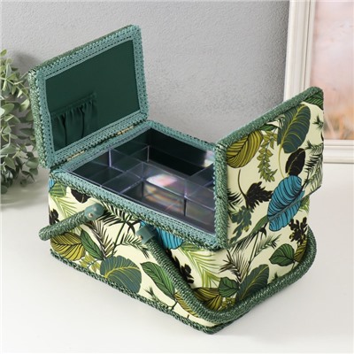Шкатулка для рукоделия и шитья «Тропические листья на зелёном», хранение ниток, иголок, мелочи, 19×26×14.5 см