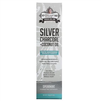 My Magic Mud, Silver Charcoal + Coconut Oil, Teeth Whitening, Fluoride-Free Toothpaste, Spearmint, 4 oz (113 g)