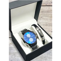 Подарочный набор для мужчины часы и браслет + коробка #22853390
