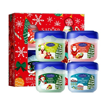 Набор бальзамов для губ Новогодний из 4 ШТУК Sadoer