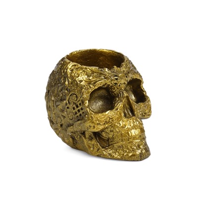 Декоративное кашпо для цветов «Череп цветочный», 80 мл, 7×11×7 см, гипс, золотистое