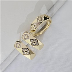 Комплект ювелирной бижутерии Итальянское золото (покрытие желтое 14к), серьги и кольцо 17 р, вставка: фианиты, цвет: прозрачный, арт.313.310-17