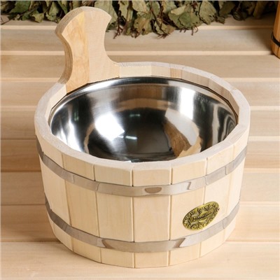 Шайка - таз для бани и сауны, 3 л, нержавеющая вставка, «Добропаровъ»