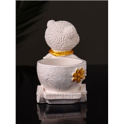 Кашпо гипс «Медведица с тележкой», 10×10×6 см, слоновая кость