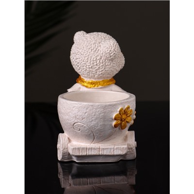 Кашпо гипс «Медведица с тележкой», 10×10×6 см, слоновая кость