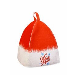 Набор для бани с принтом «С новым годом!», 5 предметов: шапка, рукавица, тапочки, коврик, портфель, красный, «Банная забава»