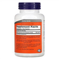 Now Foods, ГАМК, 750 мг, 100 растительных капсул
