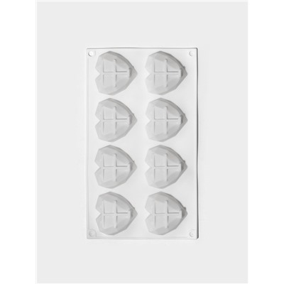 Форма для муссовых десертов и выпечки KONFINETTA «Сердце», силикон, 29×17×2 см, 8 ячеек, белая