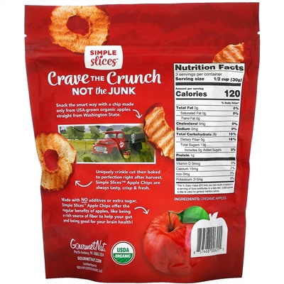 Simple Slices, Organic Apple Chips, Red Apples, 3.5 oz (99 g)