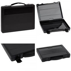 Портфель пластиковый 350х270х45 мм черный, с выдвижной ручкой и защелками ПФ21 Стамм