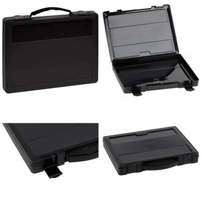 Портфель пластиковый 350х270х45 мм черный, с выдвижной ручкой и защелками ПФ21 Стамм