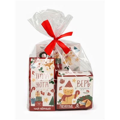 Подарочный набор новогодний «Тепла и уюта», чай 50 г, печенье с предсказанием 8 шт., ежедневник