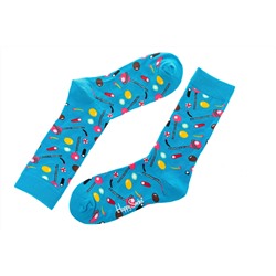 Носки женские с высокой резинкой и принтом "Сладости", хлопок-полиамид-эластан, цвет голубой