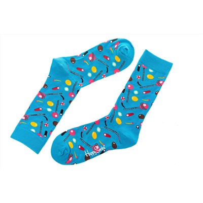 Носки женские с высокой резинкой и принтом "Сладости", хлопок-полиамид-эластан, цвет голубой