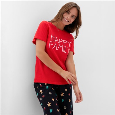 Пижама новогодняя женская (футболка, брюки) KAFTAN Happy family, размер 52-54