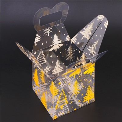 Коробка подарочная новогодняя складная ПВХ «Ёлочки» 11×11×11 см