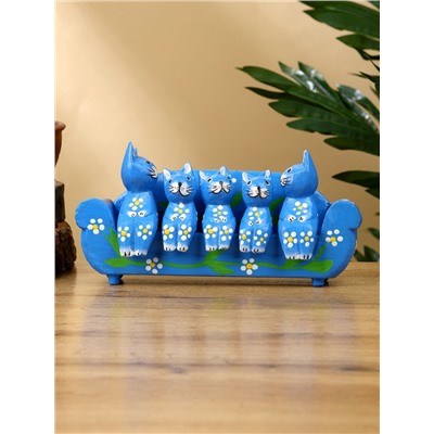 Сувенир «Кошачье семейство», 20×5×10 см, дерево, синий