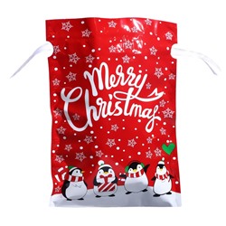 Пакет подарочный новогодний с завязками, «Пингвины», 24×32 см