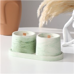 Набор свечей в подсвечнике на подставке «Лофт», соевый воск, деревянный фитиль, бело-зелёная