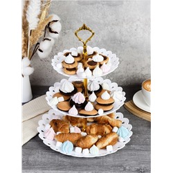 Ваза для канапе 3-х ярусная 18/22/27 Круг белая / D-1262 /уп 80/ Пластик/689065