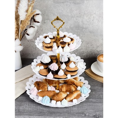 Ваза для канапе 3-х ярусная 18/22/27 Круг белая / D-1262 /уп 80/ Пластик/689065