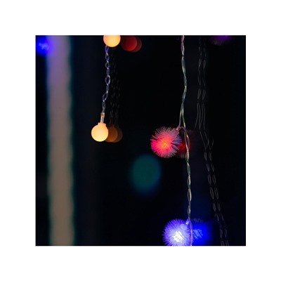 Гирлянда «Бахрома» 1.8×0.5 м с насадками «Шарики и ёжики», IP20, прозрачная нить, 48 LED, свечение мульти (RG/RB), мигание, 220 В