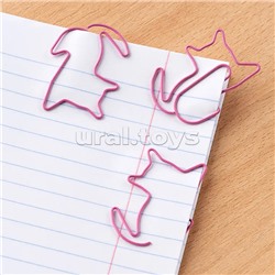 Скрепки фигурные кошка L45 мм 12 шт., пластик. коробка, европодвес, розовые