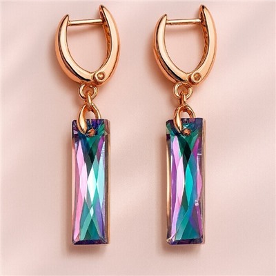 Серьги с камнем под Swarovski ювелирная бижутерия коллекция "Дубай", покрытие позолота, цвет: розовый с голубым, арт.414.377