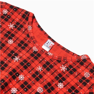 Платье для девочки, цвет красный/клетка, рост 128 см