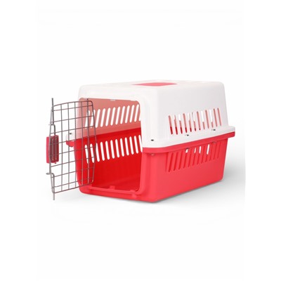 Переноска для животных, 49×31×31 см, с металлической дверью, пластик, белая, розовая