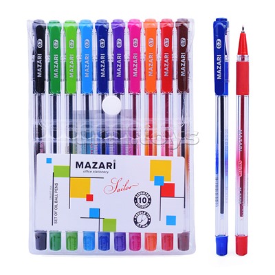 Набор ручек шариковых "Sailor", 10 цв.(ассорти), серия Smart Ink, чернила на масляной основе (Индия), игольчатый пиш.узел 0.7мм (Индия), корпус пластиковый прозрачный, с резиновым грипом, сменный стержень 144мм, ПВХ-упаковка