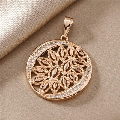 Кулон крупный круглый ювелирная бижутерия коллекция "Дубай" покрытие позолота, вставка: фианиты, цвет: прозрачный, арт.217.341
