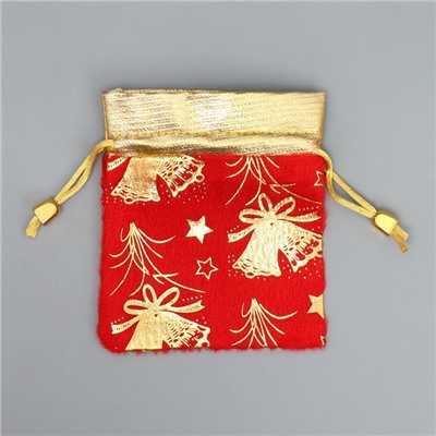 Мешочек подарочный плюш «Новогодние салюты», колокольчики, тиснение, 10×12 см ± 1.5 см
